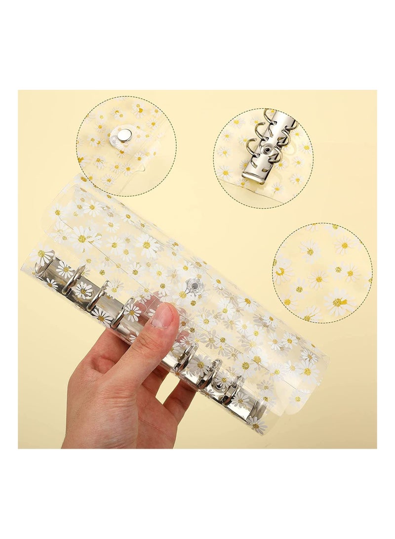 A6 PVC Budget Binder with 45 pages of blank inner core, KASTWAVE 1 Round Ring Notebook Cover Pcs Loose Leaf Zipper Pockets for Bank Card, Cash, Money Saving Daisy Pendant