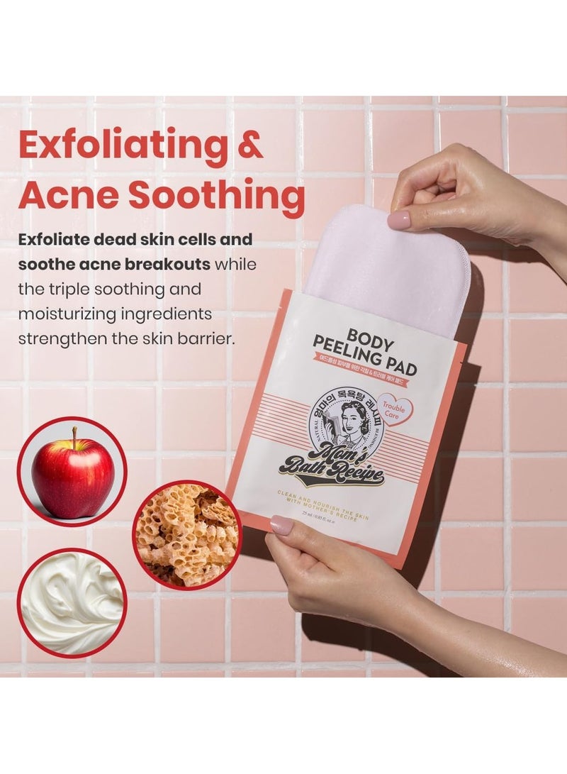 وصفة حمام الأمهات 8 قطع من وسادات تقشير الجسم الكورية للعناية بالمشاكل – قفازات تقشير مع BHA وCica – غسول فقاعي للجسم وقفازات فرك للبشرة لعلاج حب الشباب الجسم، الجلد الميت والحصول على بشرة ناعمة - Image 3