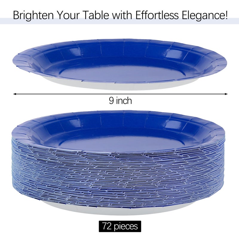 Breroa 72-Piece 9-Inch Bright Royal Blue Disposable Heavy Duty Paper Plates - Sustainable Dinner & Dessert Plates for Parties  Holidays  Picnics - Image 1