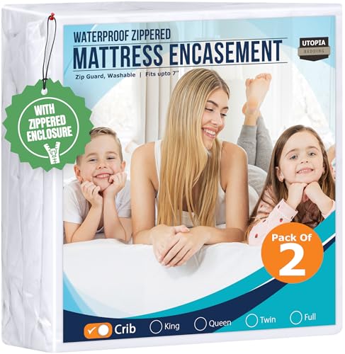 Utopia Bedding Zippered Mattress Encasement Crib Size (Pack of 2), 100% Waterproof, Dust Mite and Bed Bug Proof Mattress Protector, Absorbent 6-Sided Mattress Cover - Image 1