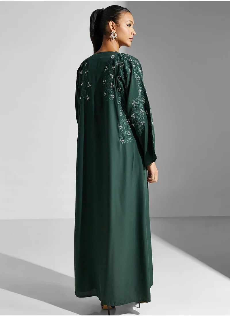 hayas closet Embellished V-Neck Abaya