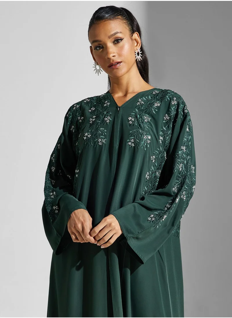 hayas closet Embellished V-Neck Abaya