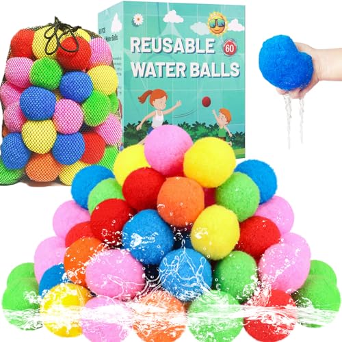 BEFANS 60 Pcs Reusable Water Balls Reusable Water Balloons for Outdoor Toys and Games Water Toys for Kids and Adults Boys and Girls Summer Balls for Pool and Backyard Fun - Image 1