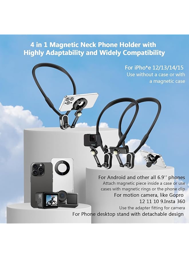 KASTWAVE Neck Phone Holder Pov/Vlog, 4 In 1 Magnetic Neck Mount For Phones With Phone Clip Chest Strap, Selfie Clip, And Tripod Stand For Iphone/Android/Gopro/Dji Cameras And All Smartphones - Image 5