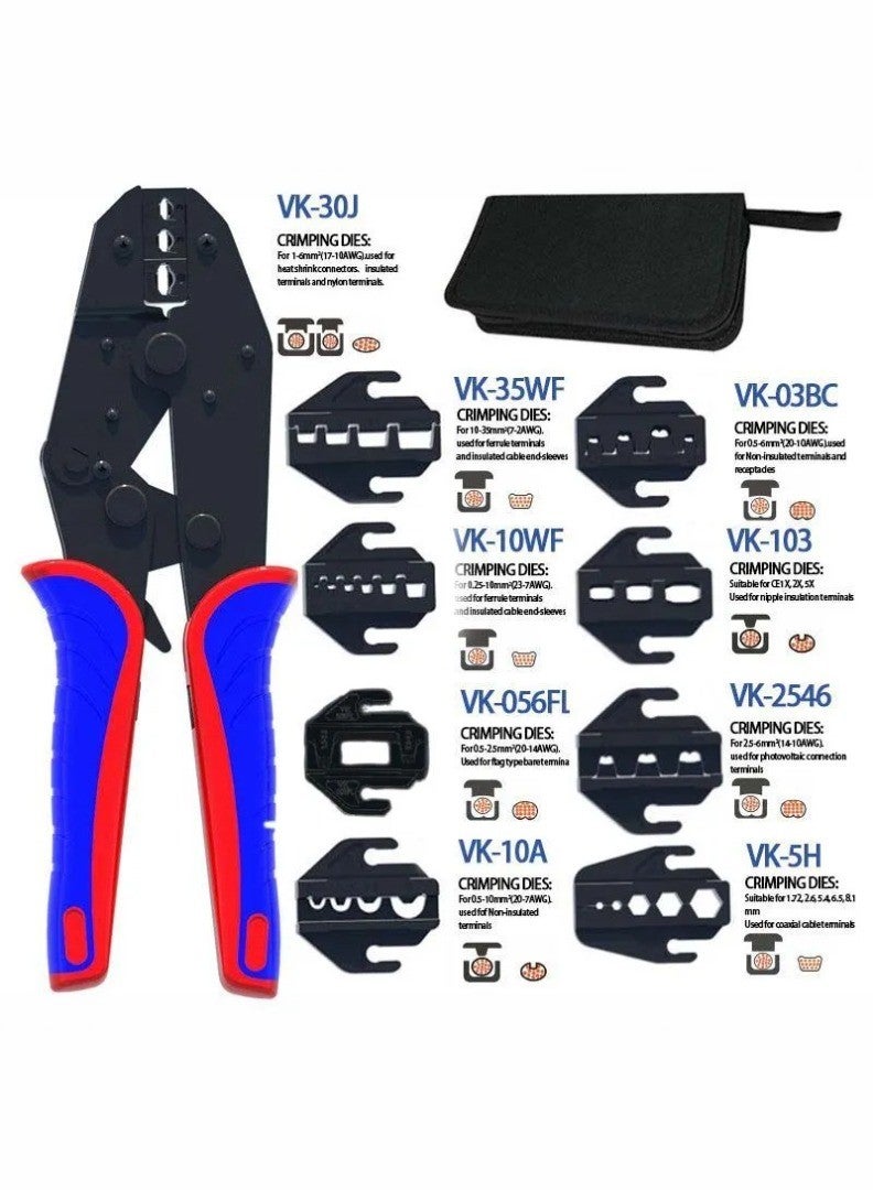 kashemano VK-30J Ratchet Crimping Tool Kit with 8 Interchangable jaws - Image 2