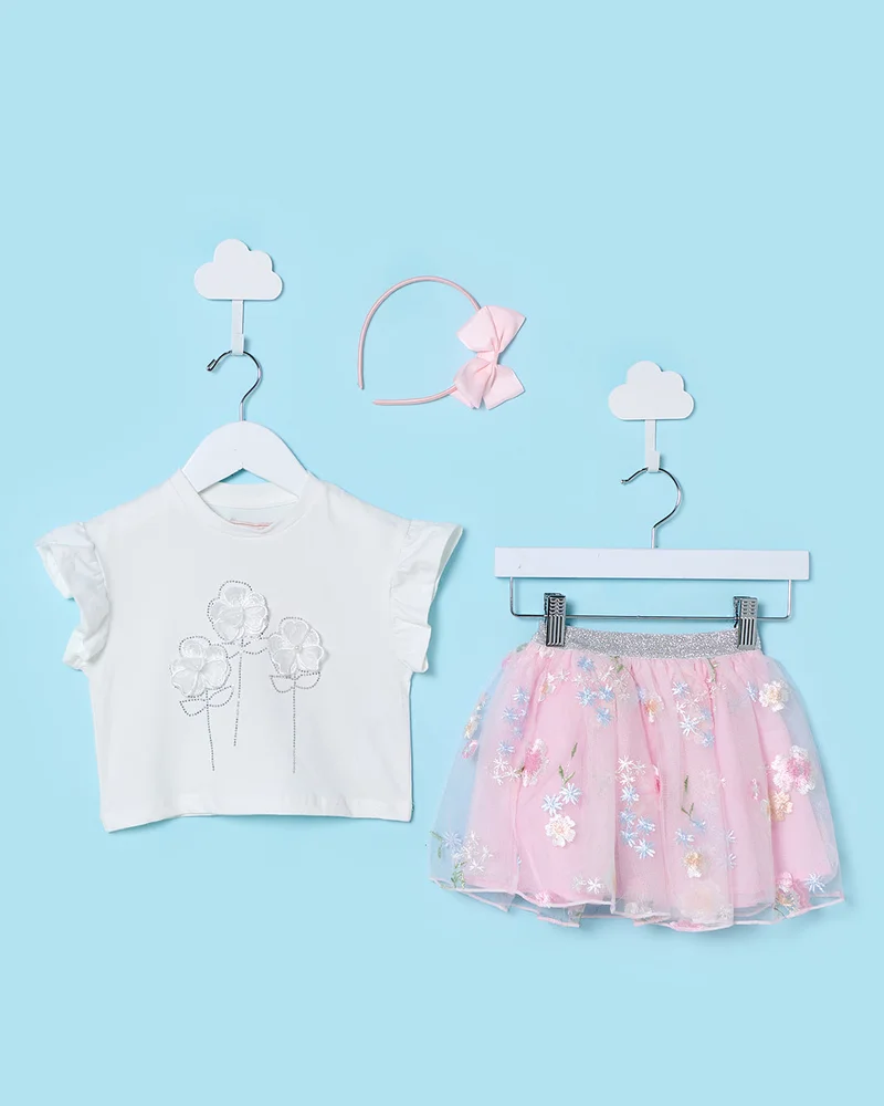Redtag Infant Girls Pink And White Set With Headband (3 Piece)