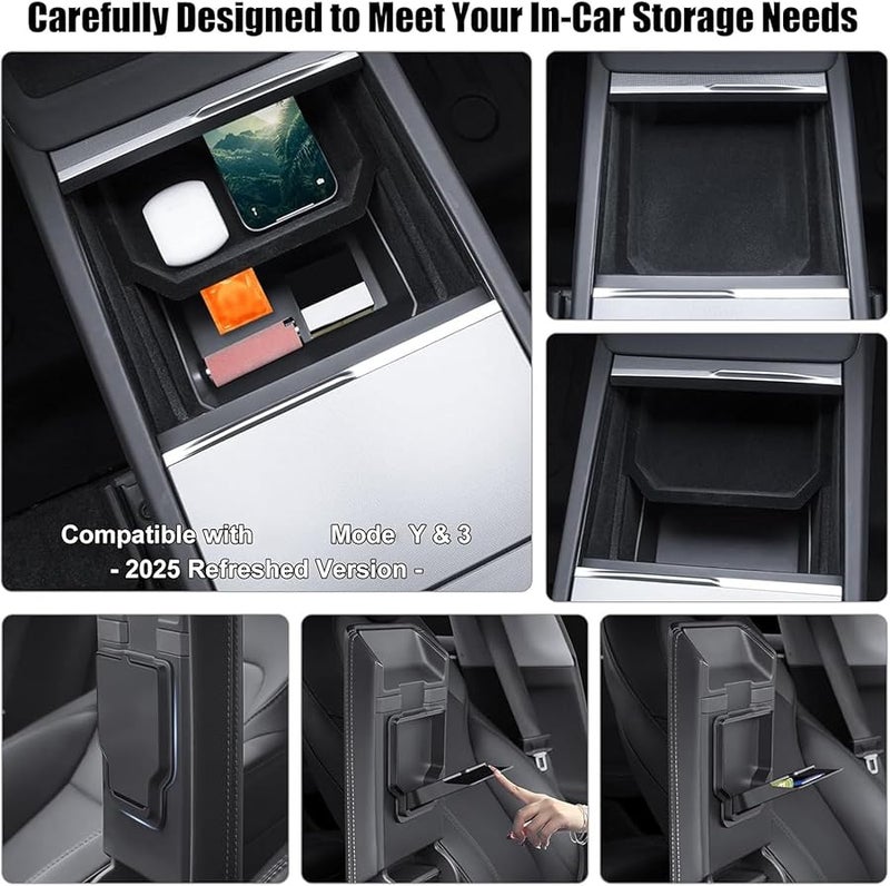 ABS Car Armrest Storage Box Large Compartment Center Console Organizer Black - Image 5