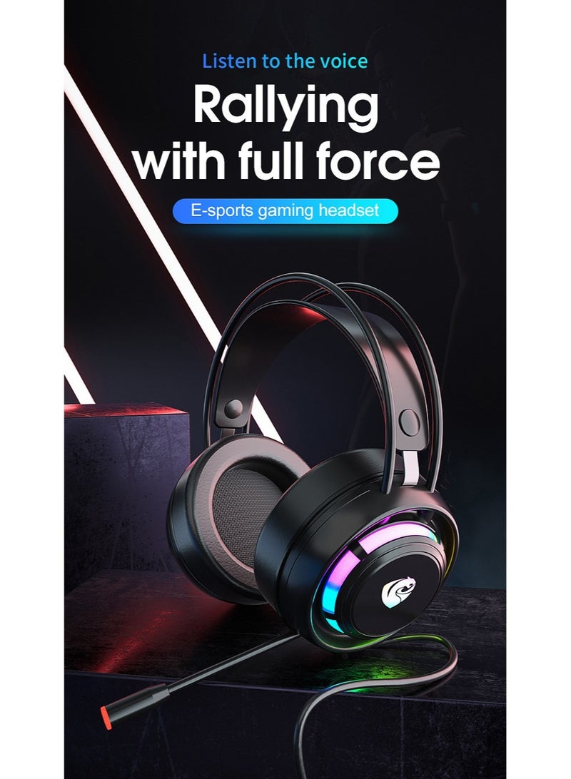 Gaming Headset Wired Double-channel Desktop Computer Laptop  with Mic Voice Headset Headphones, 50MM Speaker Unit, 7-Color Breathing Light, and 360° Omnidirectional Mic(Black) - Image 4