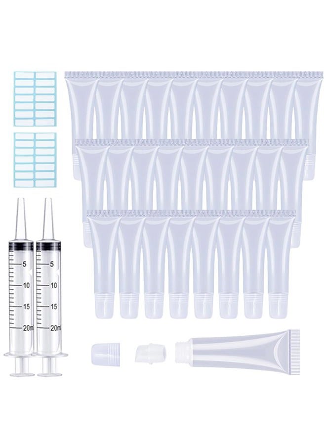 AMORIX 50PCS 15ml Clear Lip Gloss Containers - Empty Cosmetic Squeeze Tubes With Free Syringe + Tag Labels Stickers | Refill Balm Tubes for DIY Base Flavoring Oil Glitter - Image 1