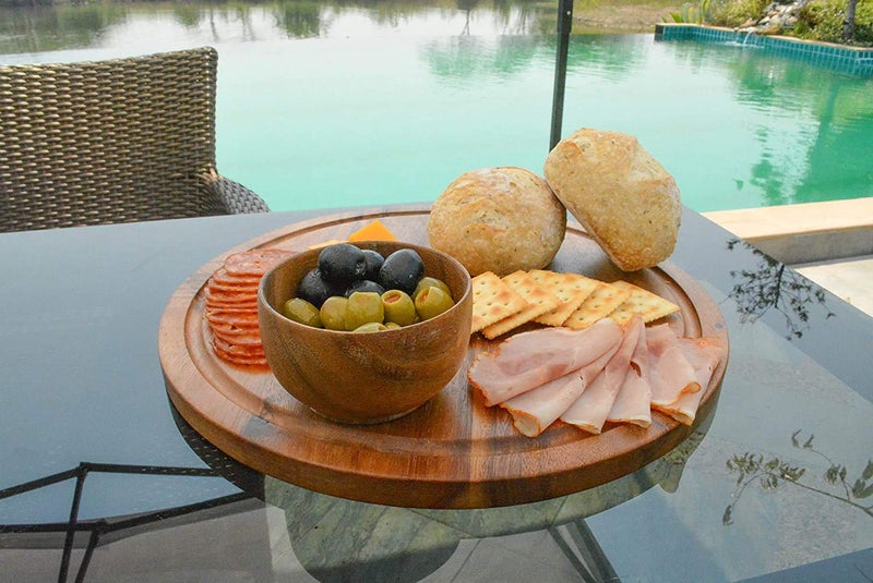 LAVNIK Round MultiPurpose MDF plywood Cheese Board Fruit Vegetable Chopping Cutting Slicing Board Pad plywood Chopper PlatePizza Serving Tray Cake StandBread Veg Food Cutting Platter for Kitchen - Image 3