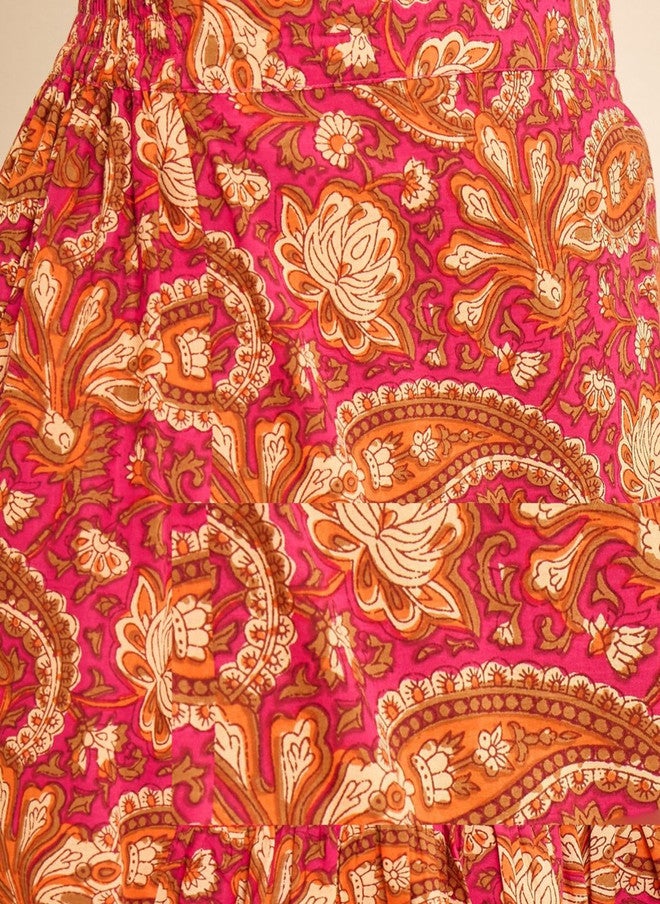 WineRed Wine Red Paisley Printed Flared Maxi Skirt for Women - Image 5