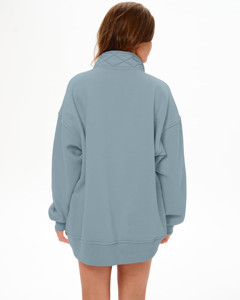 Locachy Women's Henley Neck Button Oversized Sweatshirt Casual Long Sleeve Pullover Tops 2026 Fashion Outfits Clothes Grey Blue XL - Image 2