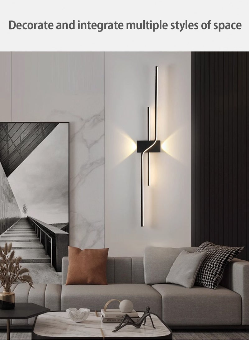 جي جوت مجموعة من قطعتين من أضواء الجدار LED ، مصباح الجدار (أسود ، 100 سم ، ثلاثة ألوان درجة حرارة قابلة للتعديل 3000K-6000K) أضواء الجدار الخطية الحديثة السوداء ، أضواء الجدار الداخلية البيضاء ، غرفة النوم ، غرفة المعيشة ، الممر ، المطبخ ، مدخل جنب السرير - Image 4