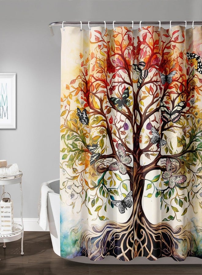 AILONEN Tree of Life Bath Shower Curtain, Vintage Colorful Butterflies Art Minimalist Bathroom Curtain, 72" W x 72" H Polyester Waterproof with 12 Hooks - Image 3