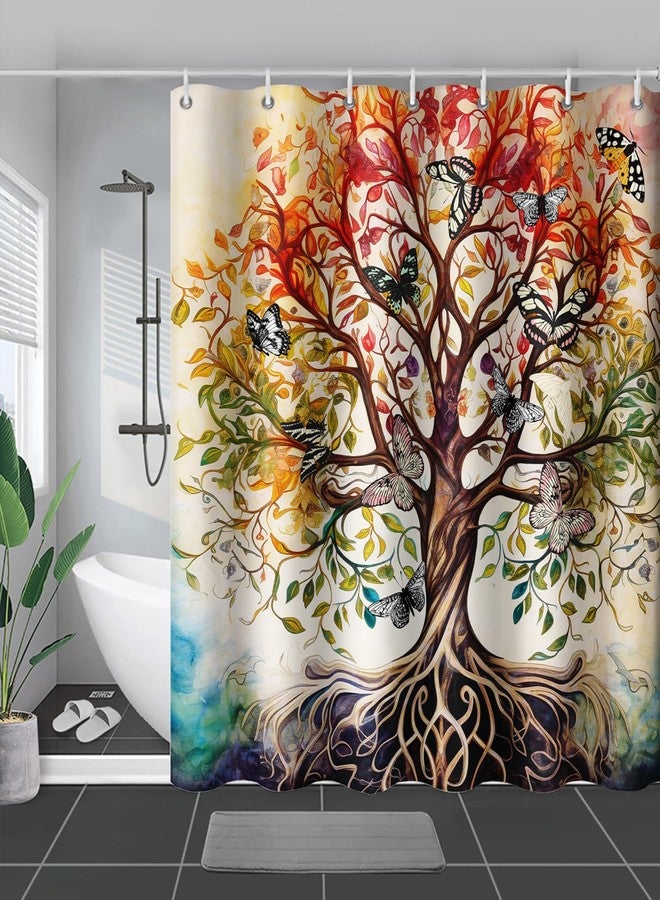 AILONEN Tree of Life Bath Shower Curtain, Vintage Colorful Butterflies Art Minimalist Bathroom Curtain, 72" W x 72" H Polyester Waterproof with 12 Hooks - Image 4