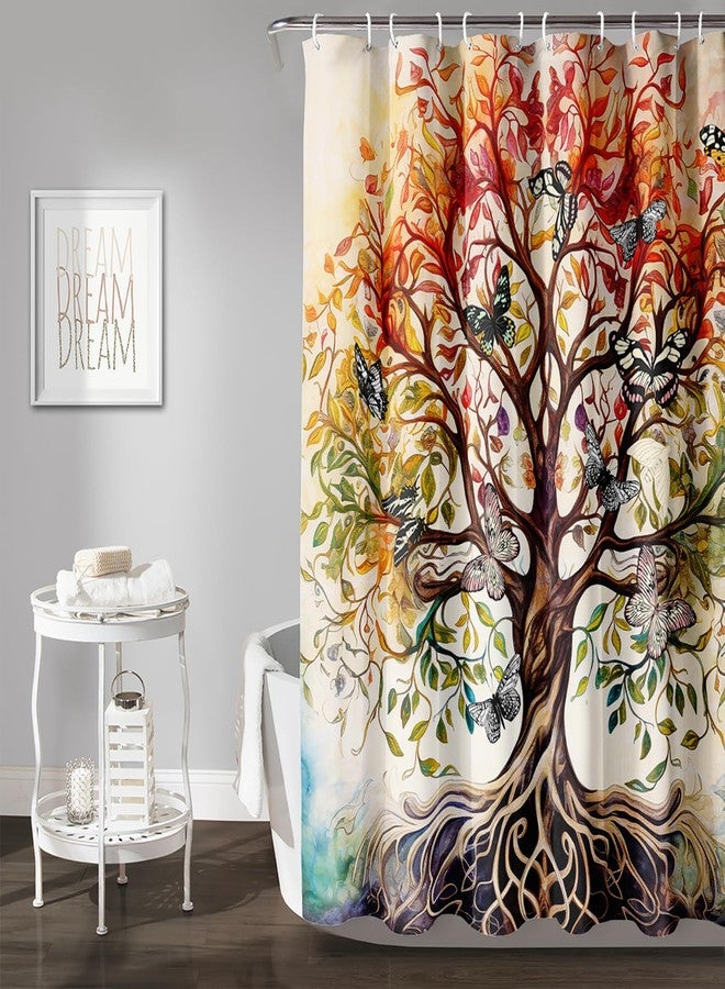 AILONEN Tree of Life Bath Shower Curtain, Vintage Colorful Butterflies Art Minimalist Bathroom Curtain, 72" W x 72" H Polyester Waterproof with 12 Hooks - Image 2