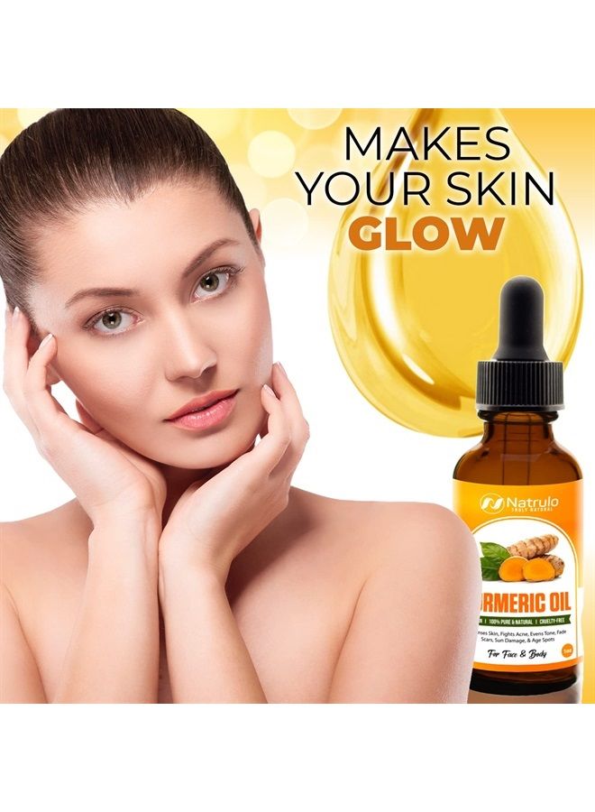 Natrulo Turmeric Serum for Face & Body - All Natural Turmeric Skin Brightening Oil for Dark Spots - Cleanses Skin, Fights Acne, Evens Tone, Heals Scars - Pure Handcrafted Turmeric Skincare Made in the USA - Image 3
