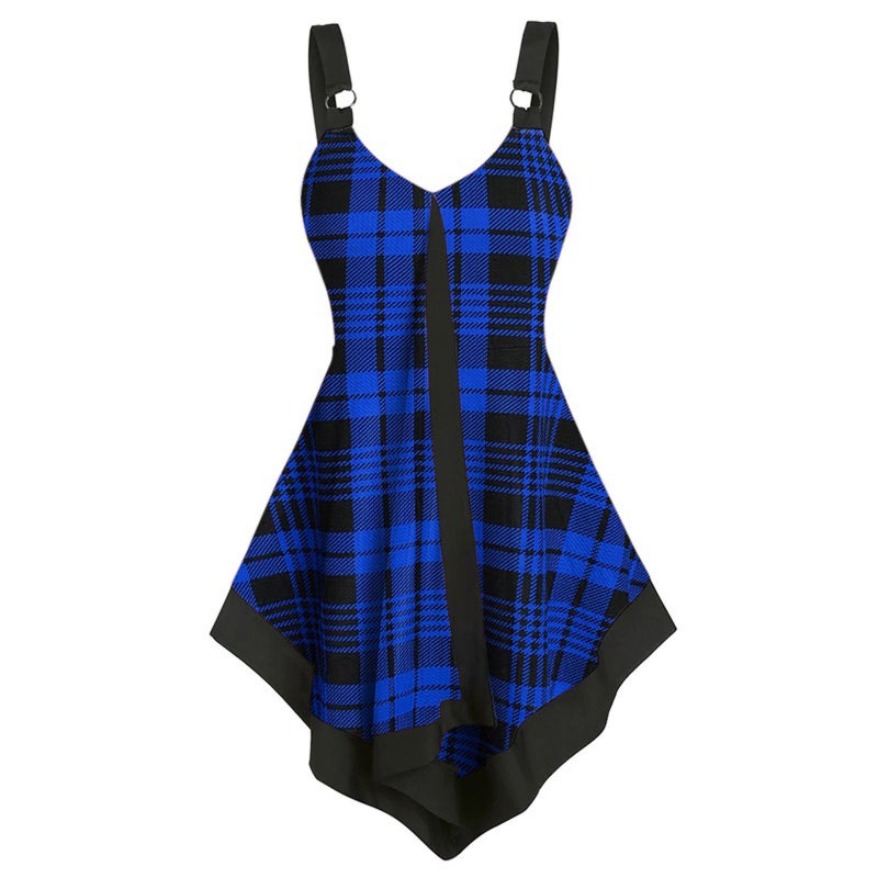 Ladies Plaid Tank Top Comfortable Sleeveless Dress 9122 Blue  - Image 1