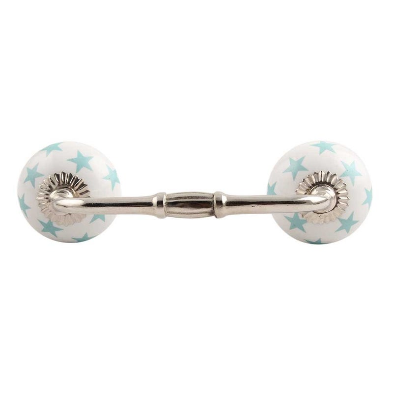 Indian-Shelf IndianShelf 1 Pack Ceramic Turquoise Drawer Pulls T Bar Vintage Kitchen Cabinet Handles Silver Hardware 4 Hole to Hole Dresser Door Handle BH444CK1501