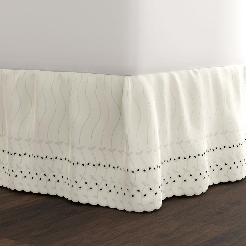 Fresh Ideas Eyelet Bed Skirt, Ruffled Design, 14 Inch Drop, Embroidered Scalloped Edge, Queen, Ivory - Image 1