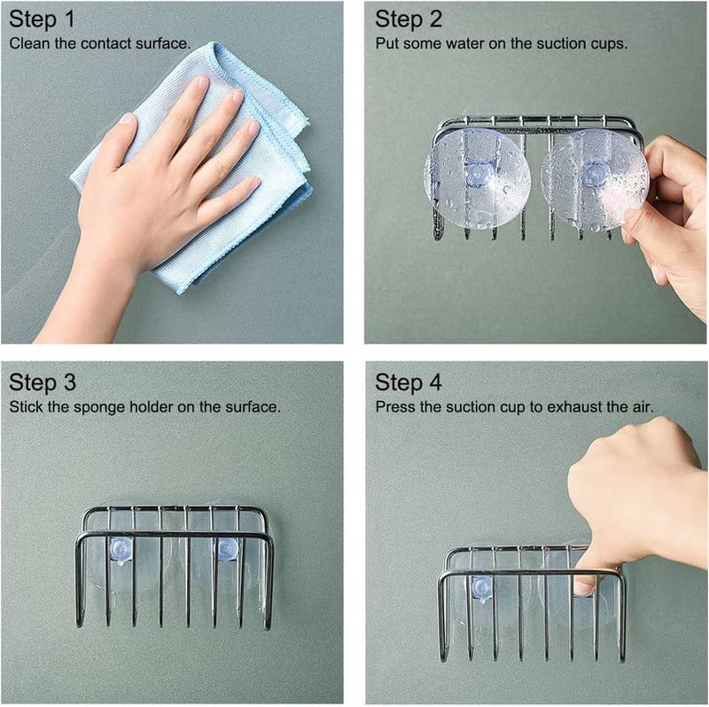 Toplife Sponge Holder for Kitchen Sink, Stainless Steel Suction Cup Sponge Caddy - Silver - Image 5