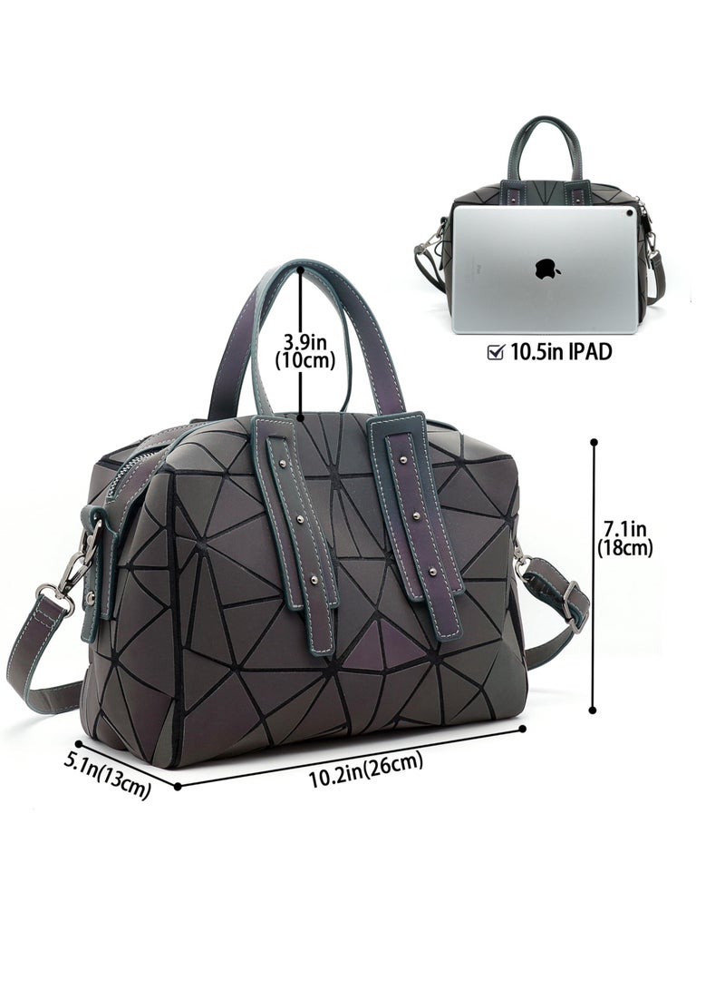 Excefore Stylish Geometric Diamond Check Handbag, Geometric Luminous Purse, Holographic Reflective Bag, Suitable for Women Girls Gift - Image 3