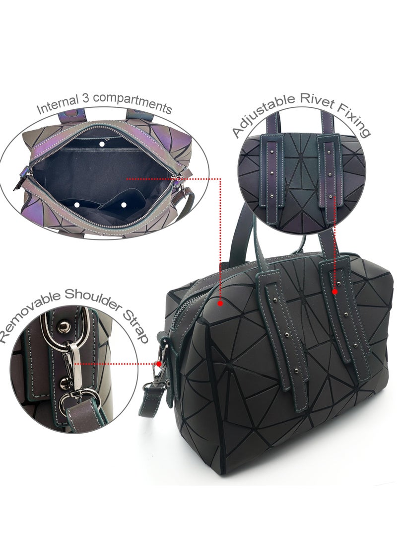 Excefore Stylish Geometric Diamond Check Handbag, Geometric Luminous Purse, Holographic Reflective Bag, Suitable for Women Girls Gift - Image 5