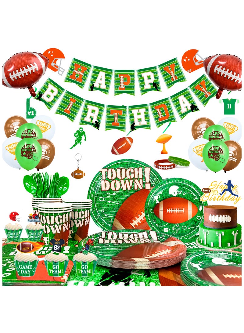 FRUITFUL PARTY Football Birthday Party Decorations for 16 Guests, 164pcs Super Bowl Football Party Disposable Tableware Set Football Party Plates Napkins Tablecloth for Super Bowl Party Football Tailgate Decorations - Image 1