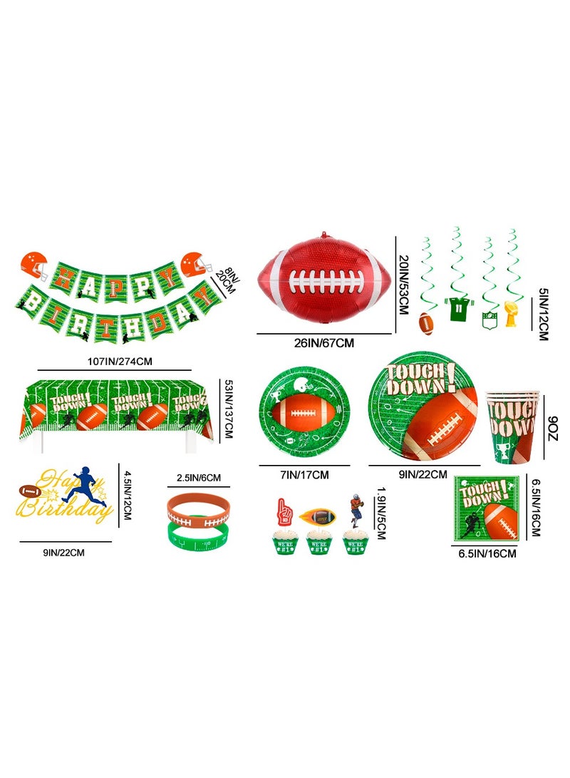 FRUITFUL PARTY Football Birthday Party Decorations for 16 Guests, 164pcs Super Bowl Football Party Disposable Tableware Set Football Party Plates Napkins Tablecloth for Super Bowl Party Football Tailgate Decorations - Image 3