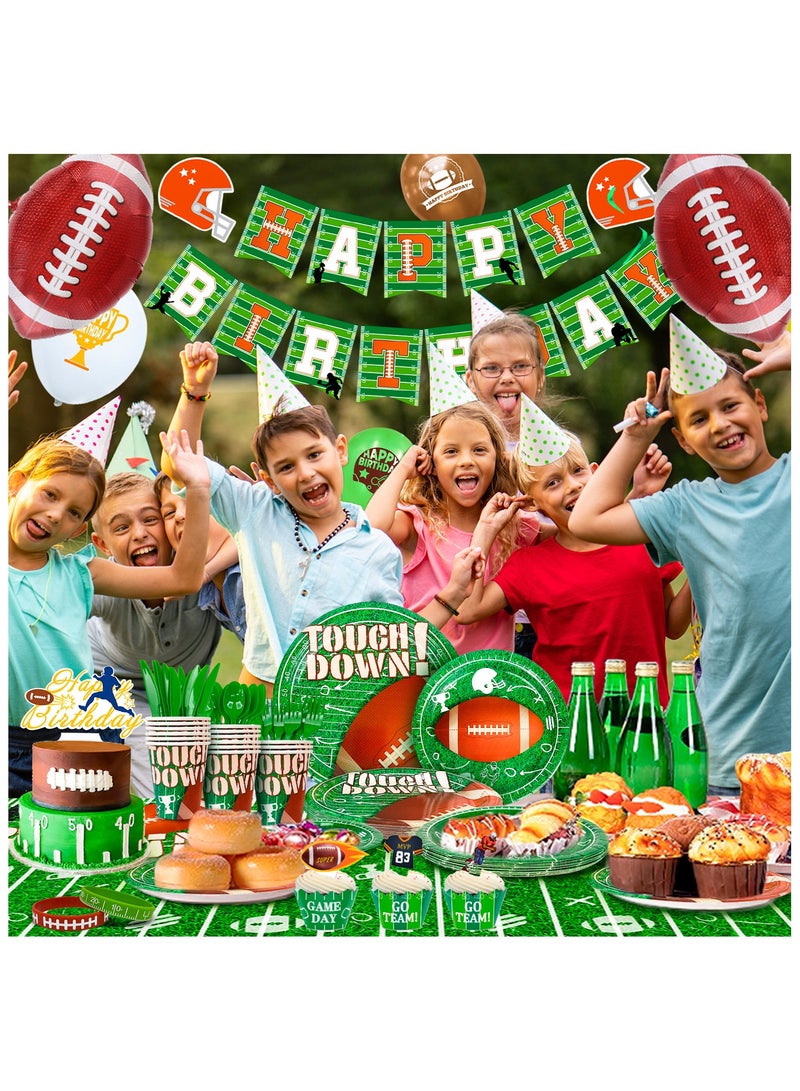 FRUITFUL PARTY Football Birthday Party Decorations for 16 Guests, 164pcs Super Bowl Football Party Disposable Tableware Set Football Party Plates Napkins Tablecloth for Super Bowl Party Football Tailgate Decorations - Image 5