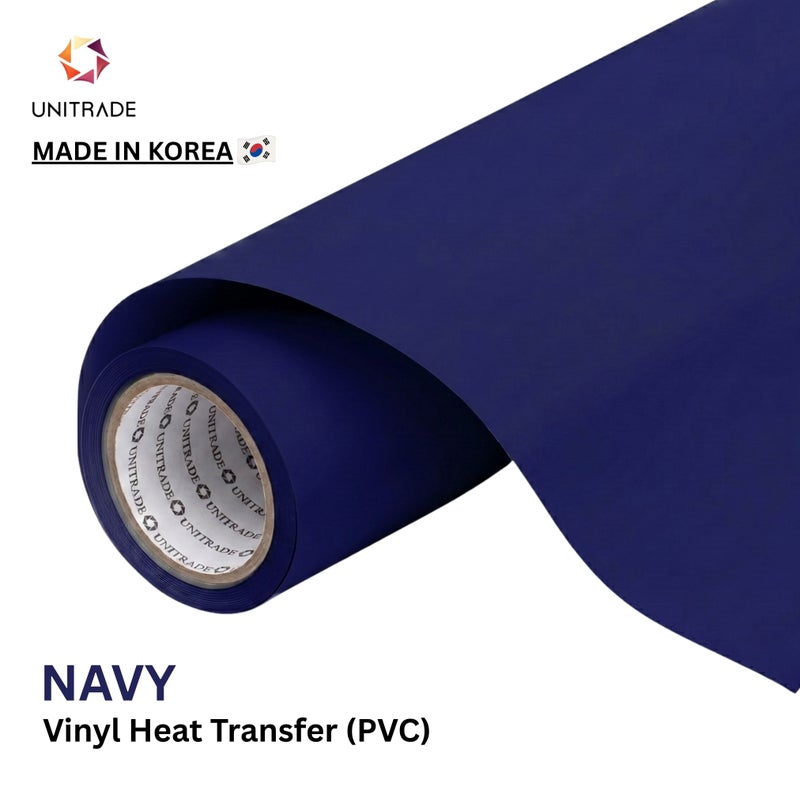 UNITRADE® Easy Cut (PVC) Navy Heat Transfer Vinyl Roll / Compatible with Cricut, Silhouette, Professional Cutters / CPSIA Certified / Made in Korea - Image 1