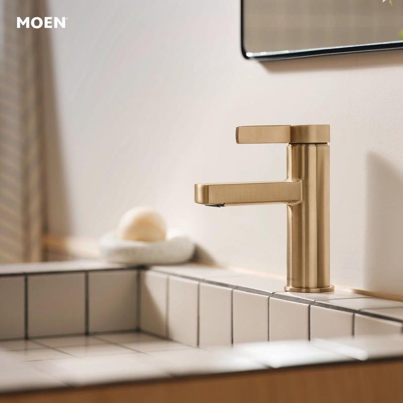 Moen Beric Bronzed Gold Modern One-Handle Single Hole Bathroom Faucet with Drain Assembly and Optional Deckplate for Your Bath Sink, 84774BZG - Image 2