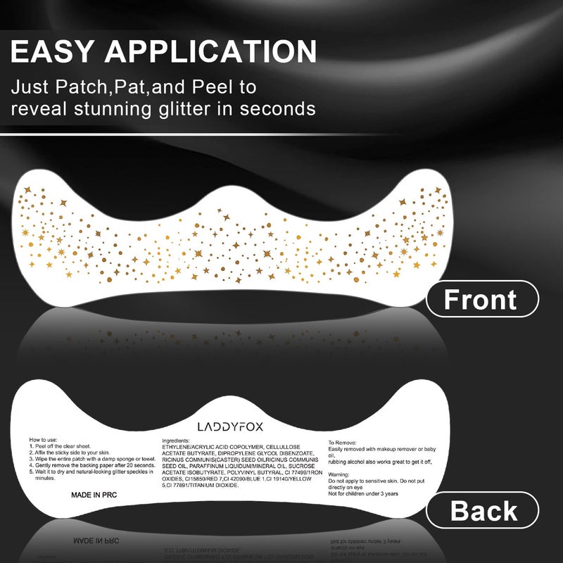 LADDYFOX 8 Pcs Gold Face Makeup Patches, Gold Glitter Freckles Face Tattoo, Glitter Freckles, Sparkle Makeup Patches, Waterproof Face Glitter Temporary Tattoos for Women and Girls - Image 4