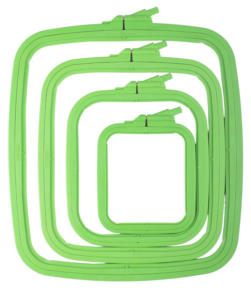 Nurge Green 4 Pcs Set Plastic Square Embroidery Hoop, Cross Stitch Hoops, Punch Needle Hoop (4 Pcs) - Image 1