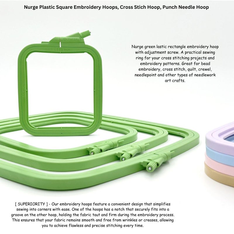 Nurge Green 4 Pcs Set Plastic Square Embroidery Hoop, Cross Stitch Hoops, Punch Needle Hoop (4 Pcs) - Image 5
