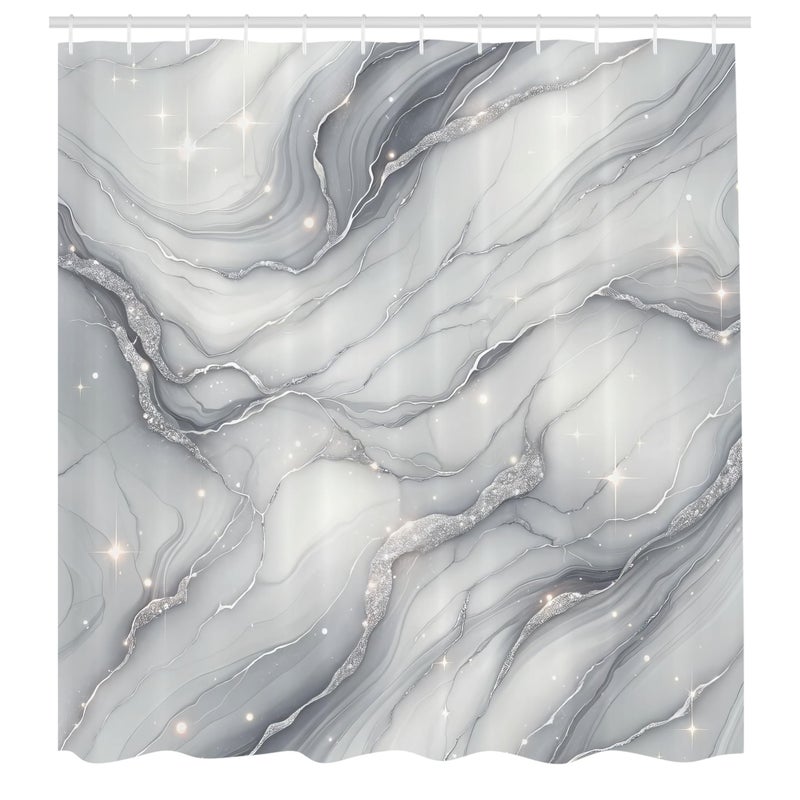 Ambesonne Grey Shower Curtain  Modern Abstract Marble Print Look Starry Atmosphere Print Wavy Lines Boho  Cloth Fabric Bathroom Decor Set with Hooks  69"" W x 70"" L  Pale Purpleblue Pearl - Image 4