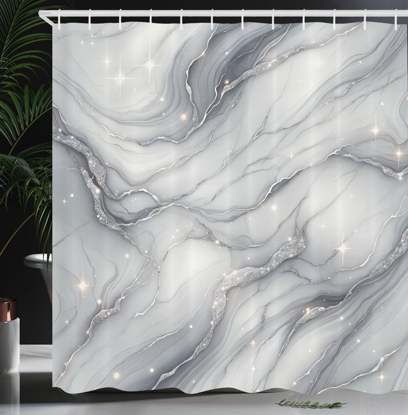 Ambesonne Grey Shower Curtain  Modern Abstract Marble Print Look Starry Atmosphere Print Wavy Lines Boho  Cloth Fabric Bathroom Decor Set with Hooks  69"" W x 70"" L  Pale Purpleblue Pearl - Image 1