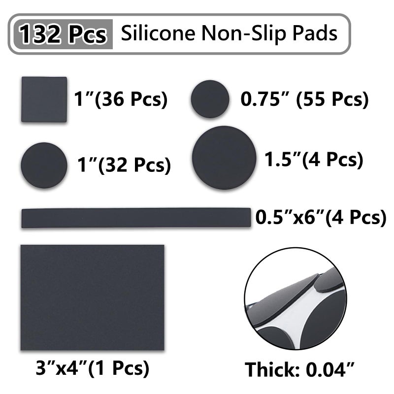 Jayen 132 Pcs Non Slip Self-Adhesive Silicone Cuttable Furniture Pads, Anti-Sliding Anti-Scratch Rubber Floor Protectors for Any Furniture and Appliances - Black (Matte) - Image 2