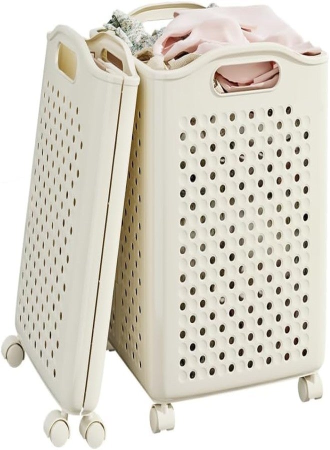 LAYZOO Laundry Magic Mover Mini | Foldable Laundry Basket with Wheels & Handles | Breathable Storage Organizer for Clothes, Toys & Daily Essentials | Cream White (COLLAPSIBLE LAUNDRY BASKET BIG) - Image 1