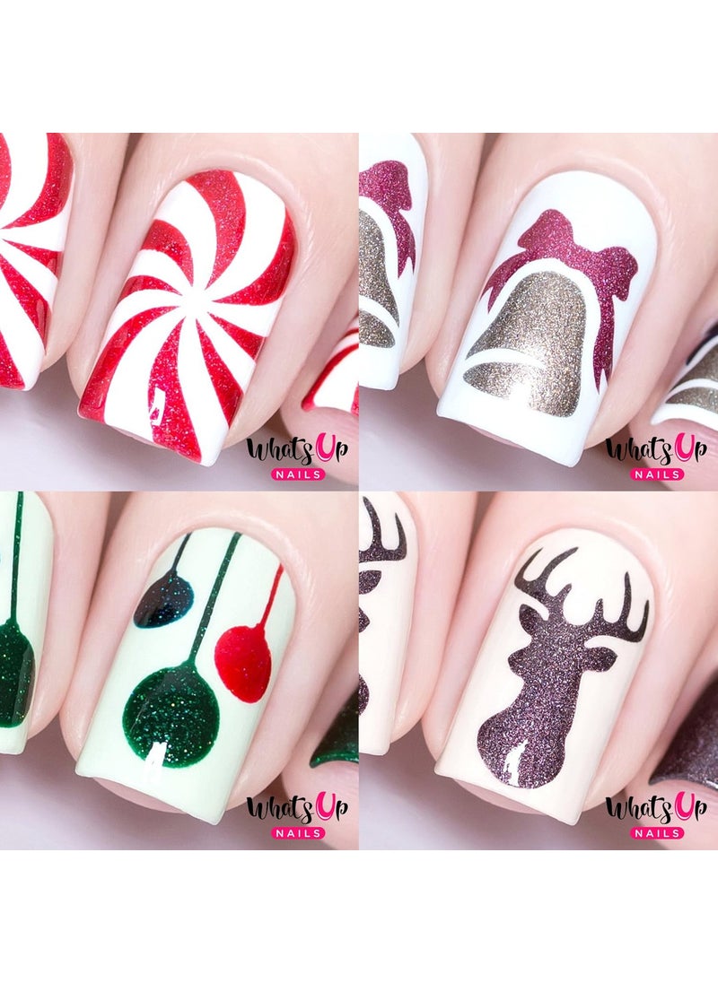 Whats Up Nails - Whats Up Nails - Christmas Nail Vinyl Stencils 4 Pack (Peppermint Candy, Bell, Festive Globes, Antler) for Nail Art Design - Image 1