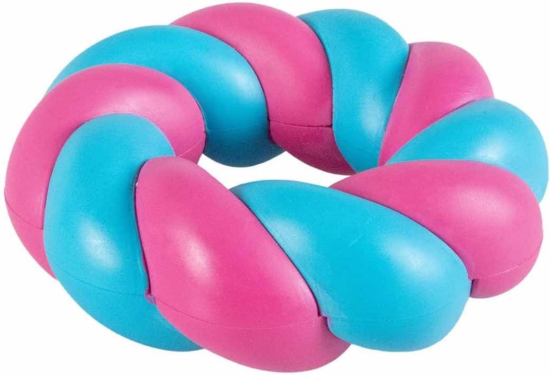 Ebi Coockoo Mallow Ring Strong Rubber Dog Chew & Fetch Toy - Pink & Blue/11x3.7cm