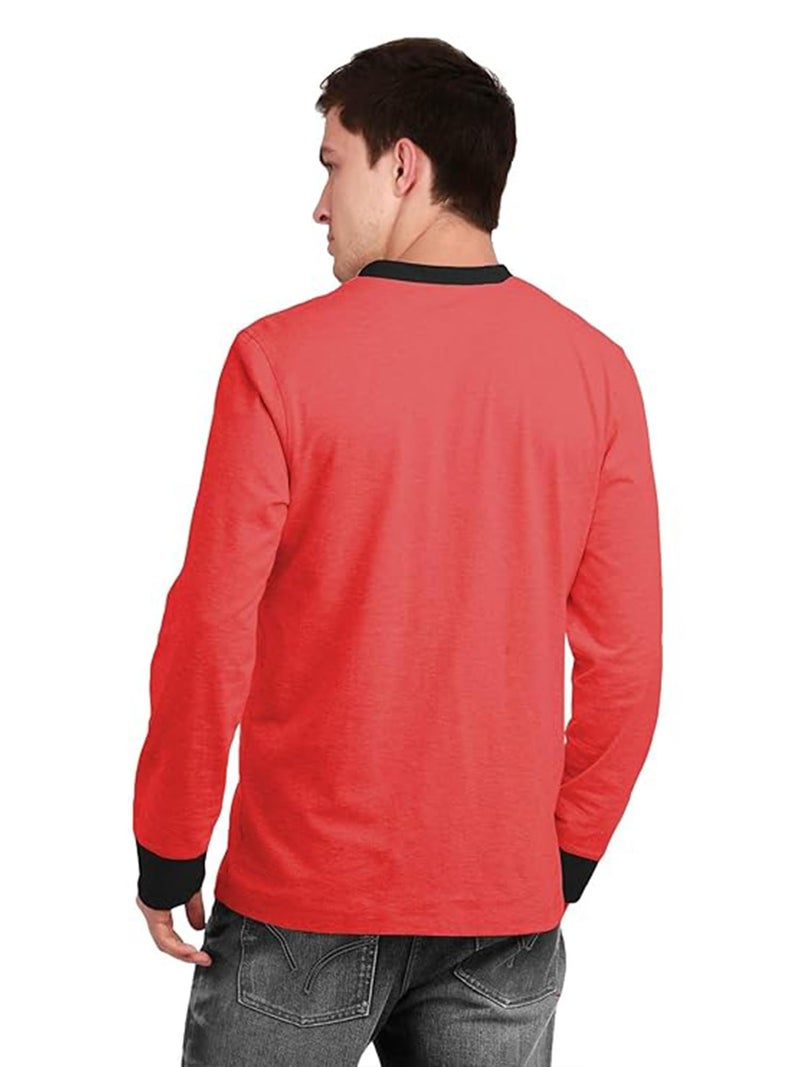 fanideaz Mens Cotton Henley Shirt Long Sleeve Comfort Fit Stylish T Shirt_0266OR_S_Orange Melange - Image 3