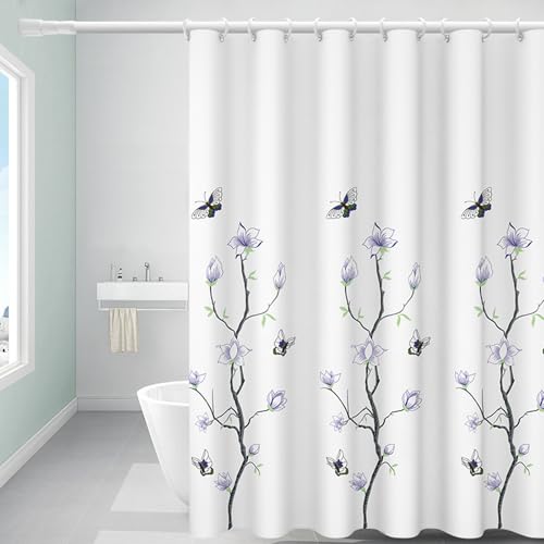 DEARARTBath Flower Shower Curtains 72W 72H inch Cloth Shower Curtain Liner with Grommet and Hooks Water Resistant Waterproof Easy Care Machine Washable Easy Clear - Image 1