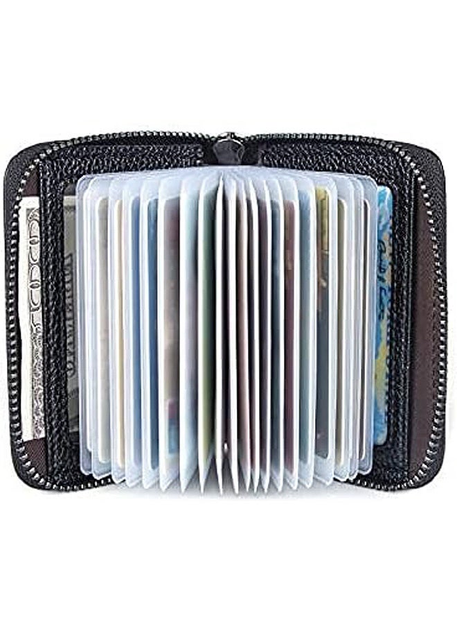 MXN Genuine Leather Credit Card Holder Wallet with Zipper Pocket Mini Wallets ID Case Money Organizer (Black) - Image 5