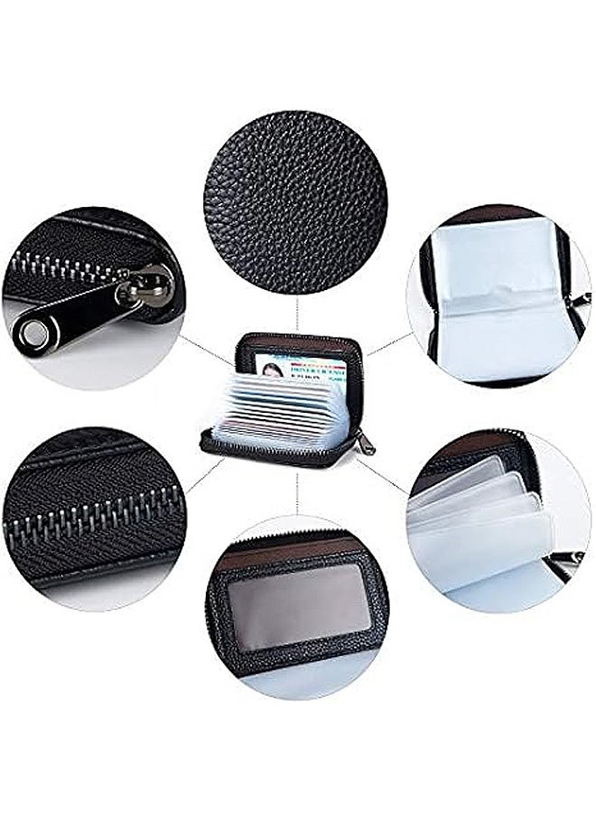 MXN Genuine Leather Credit Card Holder Wallet with Zipper Pocket Mini Wallets ID Case Money Organizer (Black) - Image 4