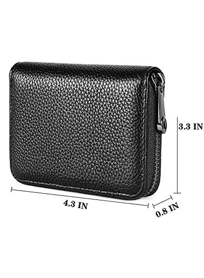 MXN Genuine Leather Credit Card Holder Wallet with Zipper Pocket Mini Wallets ID Case Money Organizer (Black) - Image 2