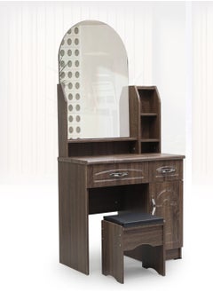 SILA SILA Modern Wooden Dressing Table With U-Shaped Mirror Dressing Makeup Desk With Storage For Bedroom Furniture Color Oak  - Image 1