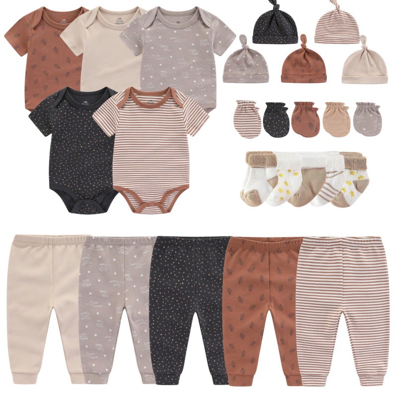 MAMIMAKA Newborn Layette Gift Set Bodysuits Pants for Baby Girl and Boy 24 Piece 100% Cotton Essentials and Accessories - Image 1