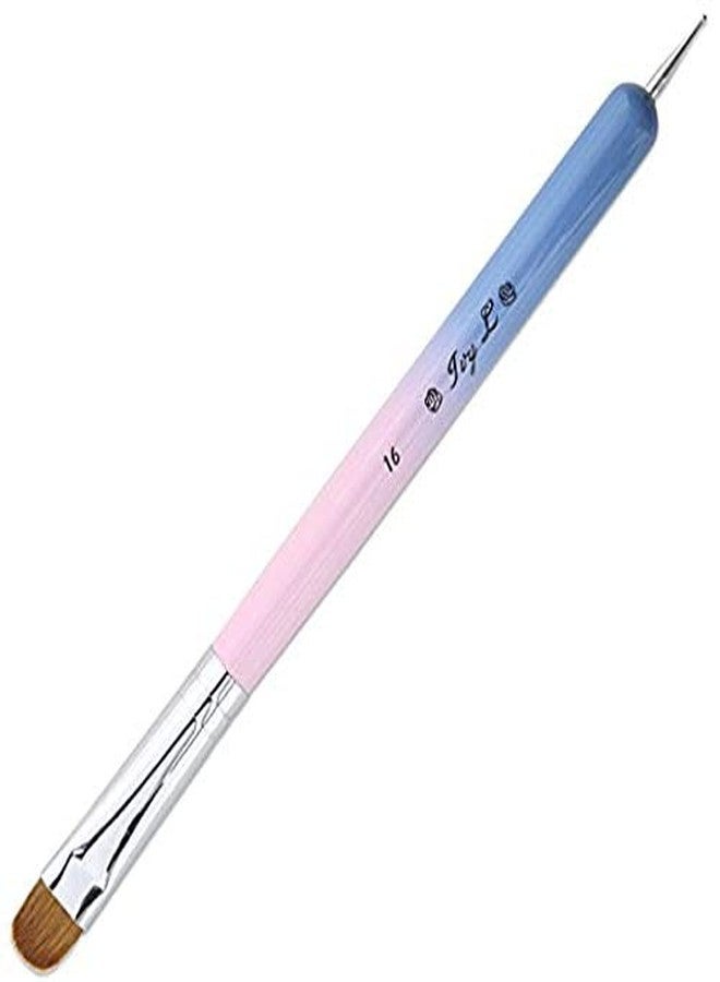 Pana Ivy-L Premium 2 Way French Gel Acrylic Nail Art Kolinsky Brush With Dotting Tool for Professional Manicure Cuticle Clean Up Nail Art Design, Pink Blue Wood Handle (Size 16) - Image 1