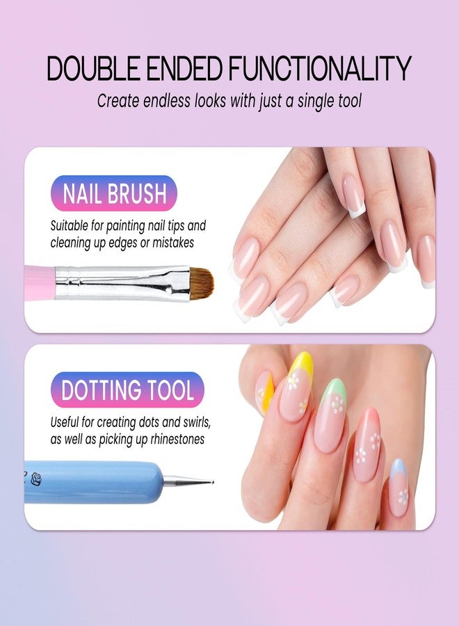 Pana Ivy-L Premium 2 Way French Gel Acrylic Nail Art Kolinsky Brush With Dotting Tool for Professional Manicure Cuticle Clean Up Nail Art Design, Pink Blue Wood Handle (Size 16) - Image 5